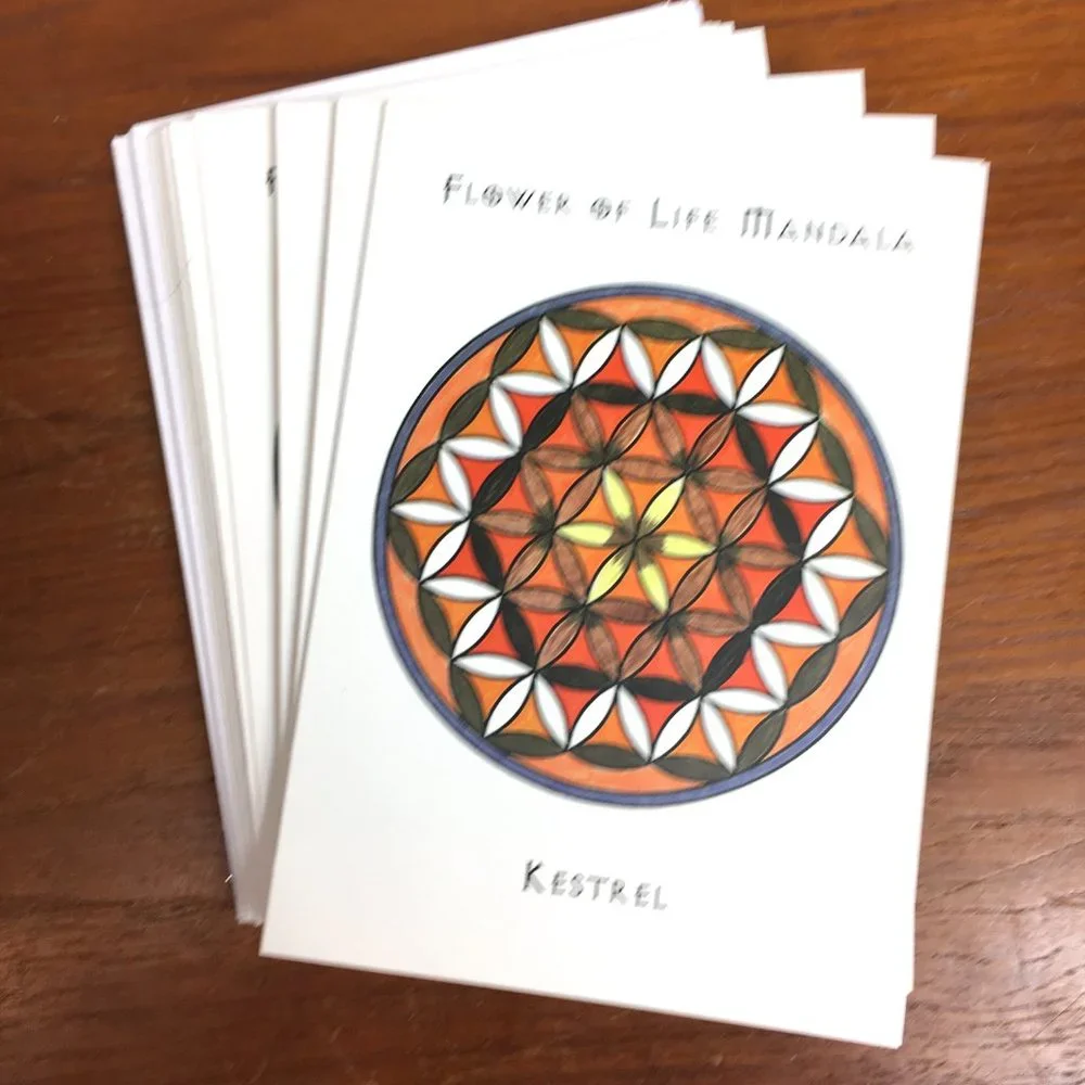 Blank Note Cards Kestrel Flower of Life Mandala Pkg of 10